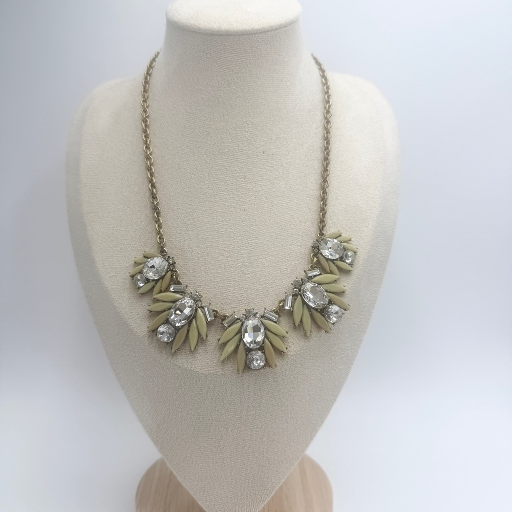 J Crew Signed Necklace Off White Crystal Stations Gold Tone Chain Statement